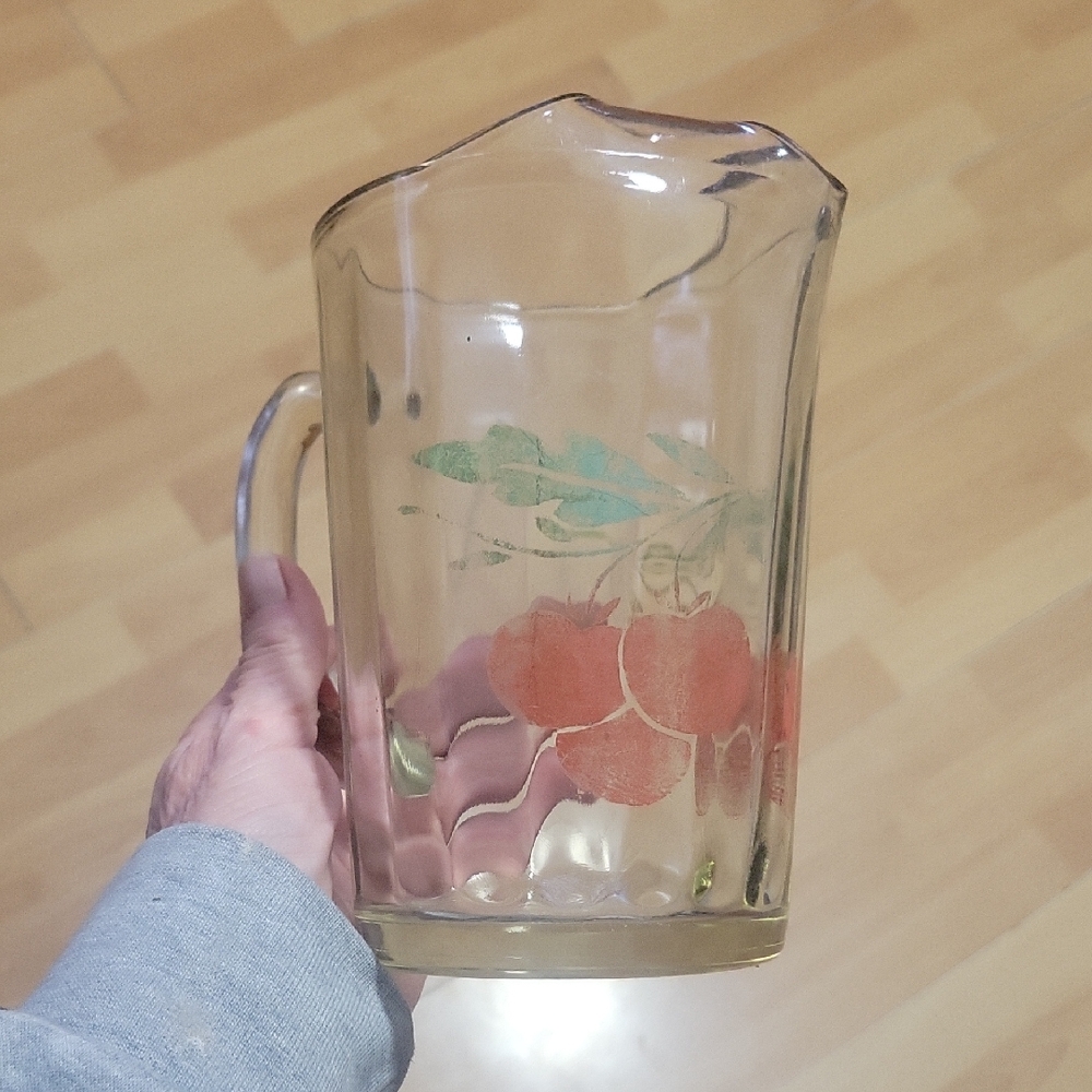 Vintage Glass Pitcher with Cherries Design